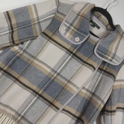 For Cynthia Coat Womens Sz Medium Collared Cape Plaid Multicolor Beige/Tan/Gray - Image 1 of 4