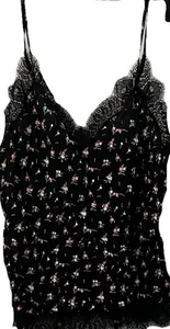 Victorias Secret Womens Top sz M Black Floral Adjustable Straps Lace Detail Cami - Picture 1 of 5