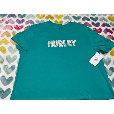 Hurley Womens Teal Crew Neck Graphic T-Shirt Short Sleeve Top Casual - Image 1 of 2