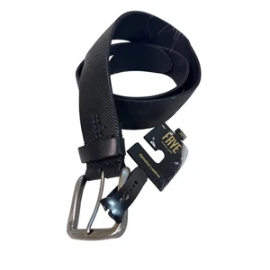 Frye Genuine Leather Belt Mens 30 Black Herringbone Pattern Silver Buckle - Picture 1 of 5