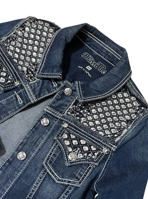 MISS ME Cropped Denim Jean Jacket Embellished Studded Sequin NEW! No Tags…Sz M - Image 1 of 4