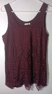 Maurices Women's Size Medium Burgundy Lace Design Tank Sleeveless Shirt - Picture 1 of 2