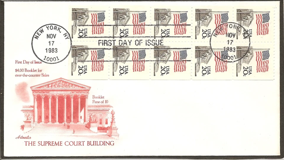 US SC # 1896e Flag Over Supreme Court.Booklet Pane Of 10 FDC. Artmaster Cachet. - Image 1 of 1