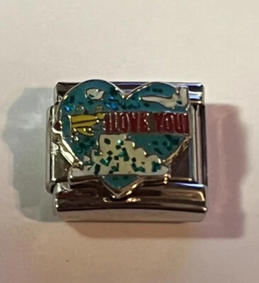 Avión con pancarta "Te amo" - Brillante encanto italiano 9 mm eslabón para pulsera Foto 1 de 4