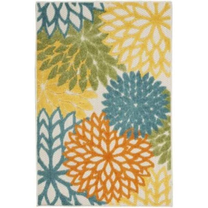 3' X 4' Turquoise Floral Non Skid Indoor Outdoor Area Rug - Picture 1 of 5