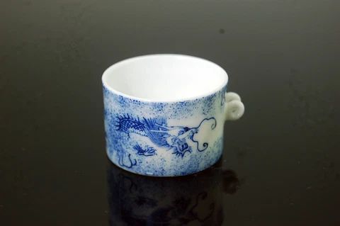 Hand Painted Porcelain Bird Feeder Bowl for Chinese Bamboo Cage Dragon Cover