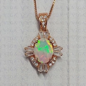 4.43ct Oval Shape Natural Opal & Diamond Solid 14K Rose Gold Pendant No Chain - Picture 1 of 11