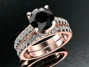 2.3ct Black Simulated Diamond Bridal Set Ring with Accents Band Rose Gold Plated - Picture 1 of 7