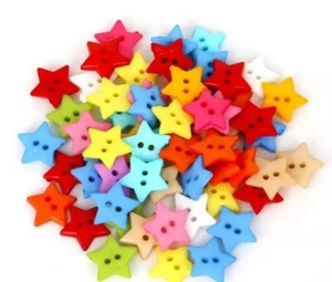 Star Buttons Mixed Colors Two Holes Buttons/DIY Sewing Craft Supplies/20 Pieces - Picture 1 of 3
