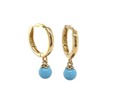 14k Yellow Gold Turquoise Huggie Dangle Earrings - Image 1 of 4