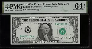 US 1 $ 1963A PMG 64 EPQ UNC Fr #1901-B* Star Note, FRN New York Granahan/Fowler - Picture 1 of 3