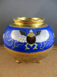 Rosenthal Rose Bowl Egyptian Winged Scarab Blue Metallic Gold Porcelain Vase - Picture 1 of 14
