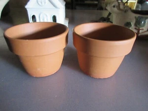 (2) Small Clay Pot Flower Herb Cactus Pots Crafts (Approx 3 1/2 W x 2 1/2" H) - Picture 1 of 5
