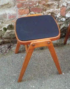 Taburete vintage retro con marco de haya y chapa de haya asiento extraíble negro 1 de 3 - Imagen 1 de 2