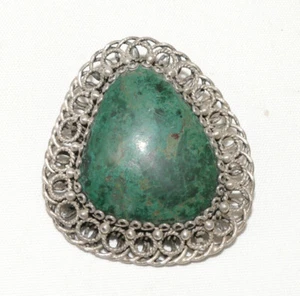 Großes Brosche, Eliat Stein, in filigran Silber gefasst, Indien 60er/ 70er Jahre - Picture 1 of 6