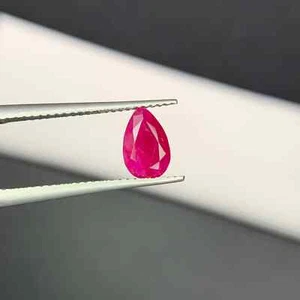 Natural Cut 1.46 Carat Pinkish Red Ruby Afghanistan Pear Faceted Loose Gemstone - Picture 1 of 10