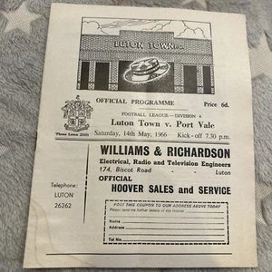 LUTON TOWN v PORT VALE Football Programme Div 4 Saturday 14th May 1966 Vg - Picture 1 of 2