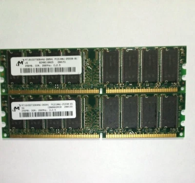 2 Used Working Pulls Micron 256mb PC2100 DDR 266 CL2.5 Memory Matching Set - Image 1 of 3