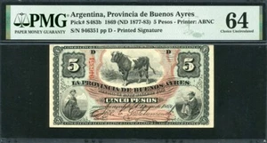 Argentina 1869 5 Pesos S483b PMG 64 PZ - Foto 1 di 2