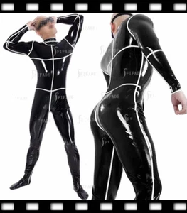 Latex Catsuit Contrast Trims Cool Jumpsuit Romper Slim Fit Customized 0.4mm B84 - Picture 1 of 5