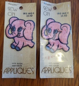 Vintage Iron on Appliqués Lot Of 2 Pink  Elephants  New Old Stock  In Package - Picture 1 of 2