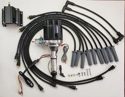 BUICK NAILHEAD 401 425 PEQUEÑA TAPA HEMBRA DISTRIBUIDOR HEI + Bobina NEGRA + Cables de 8,5 mm Foto 1 de 4