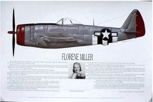 Arte de aviación, P-47, estampado WASP, autografiado por Florene Miller, artista, E. Boyette - Imagen 1 de 4