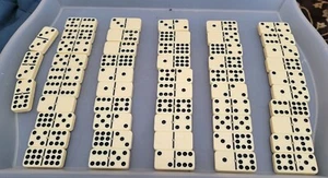Vintage Set of 53 Dominoes Game Tiles with Rivet Brads, Feels Like Bakelight  - Picture 1 of 6