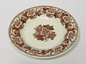 Antiguo tazón de sopa marrón con borde de transferware hojas bayas vides 8,75"  - Imagen 1 de 7