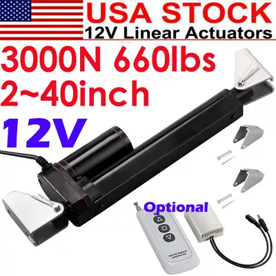 DC 12V Linear Actuator with Remote 3000N 660lb 2"~ 40" Heavy Duty Waterproof - Image 1 of 4