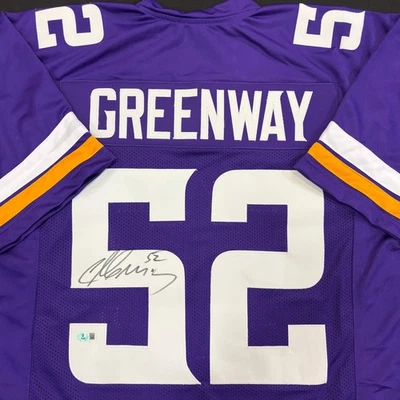 Camiseta deportiva Chad Greenway autografiada púrpura estilo profesional Minnesota Vikings Foto 1 de 3