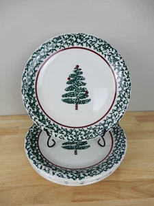 Furio Christmas Tree Dinner Plates Italy Green Sponged 10 1/4” Set of 4 - Bild 1 von 7