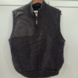 ORVIS 100% Wool Vest 1/4 Zip Shoulder Patch XL Gray Heather Pockets - Picture 1 of 8