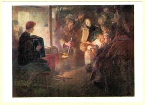 I.Evstigneev 1977 Russian postcard WW2 FRONTLINE DUGOUT Soldiers Accordion - Foto 1 di 2