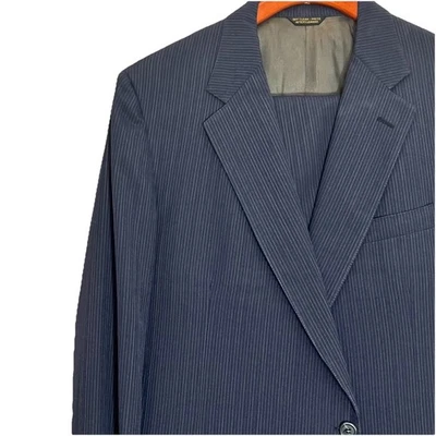 Men’s Suit Size 42R Pants Size 36Wx30L Cricketeer Navy Blue Stripe 2PC - Image 1 of 4