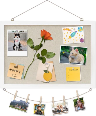 Cork Board with Linen White,Bulletin Board 17"X12" Hanging Corkboards for Office - Image 1 of 4