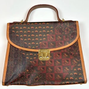 Bolso de mano vintage de cuero cachemir Escada borde tostado Italia - Imagen 1 de 19