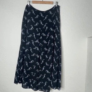 Jones New York 100 % Seide Blumen Maxirock Gr. 14 Whimsigoth Fee Grunge schwarz - Bild 1 von 11