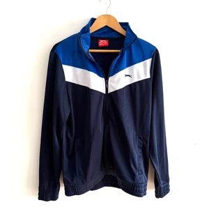 SLAZENGER Tracksuit Top Jacket Size Medium Navy Full Zip Sports Gym Running - Picture 1 of 14