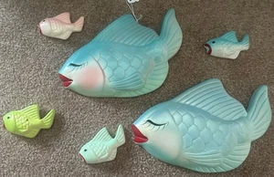 Miller Studios Fish Blue Green Mcm Chalkware Vintage Wall Decor 1960's Set Of 6 - Picture 1 of 8