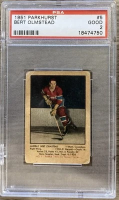 Bert Olmstead 1951 Parkhurst #5 Rookie Card PSA 2 Canadiens HOF Legend - Image 1 of 2
