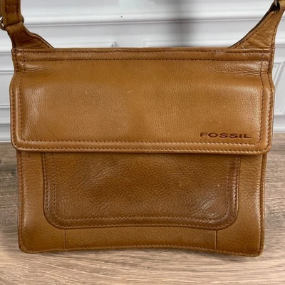 Vintage Y2K Fossil Pebbled Brown Leather Purse Crossbody Bag Built in Wallet - Image 1 of 4