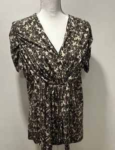 Vintage New York & Company V Neck Blouse Size XL Polka Dot Ruffle Synch Sleeve - Picture 1 of 8