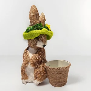 Sisal Straw Easter Bunny Rabbit with Burlap Hat Flower Pot You Fill 14 In Tall - Picture 1 of 11