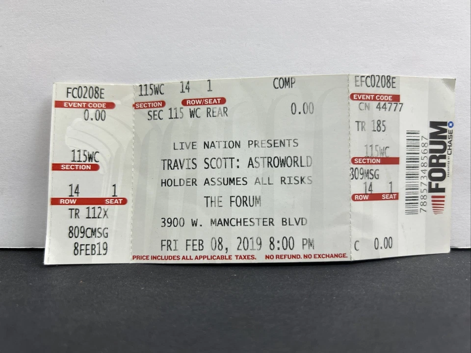 TRAVIS SCOTT ASTROWORLD FEB.8 2019 UNUSED CONCERT TICKET AT THE FORUM IN L.A. - Image 1 of 2