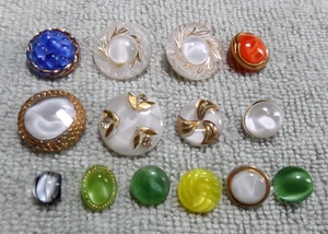 14 Vintage Antique MOONGLOW Glass Buttons MULTIPLE COLORS W/ GOLD TRIM - Picture 1 of 10