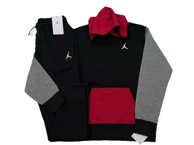 NUEVO CON ETIQUETAS NIKE AIR JORDAN JUEGO DE 2 PIEZAS NEGRO GRIS ROJO SUDADERA CON CAPUCHA Y PANTALONES DEPORTIVOS NEGROS L Foto 1 de 4