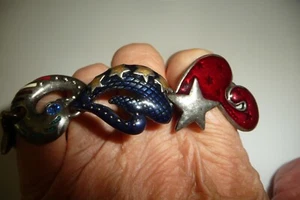 CHICO`S SILVER STAR & ENAMEL SWIRL DESIGN MAGNET CLASP  BRACELET  #1924A - Picture 1 of 6