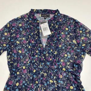 Weavers Black Multi Color Floral Print Strap Sleeve Sheer Tunic Top Size Medium - Picture 1 of 18