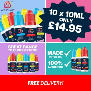 Aqua Vape E Liquid | 10 x 10ml bottles | Premium UK Vape Juice | E-Cig | 50/50 - Picture 1 of 22